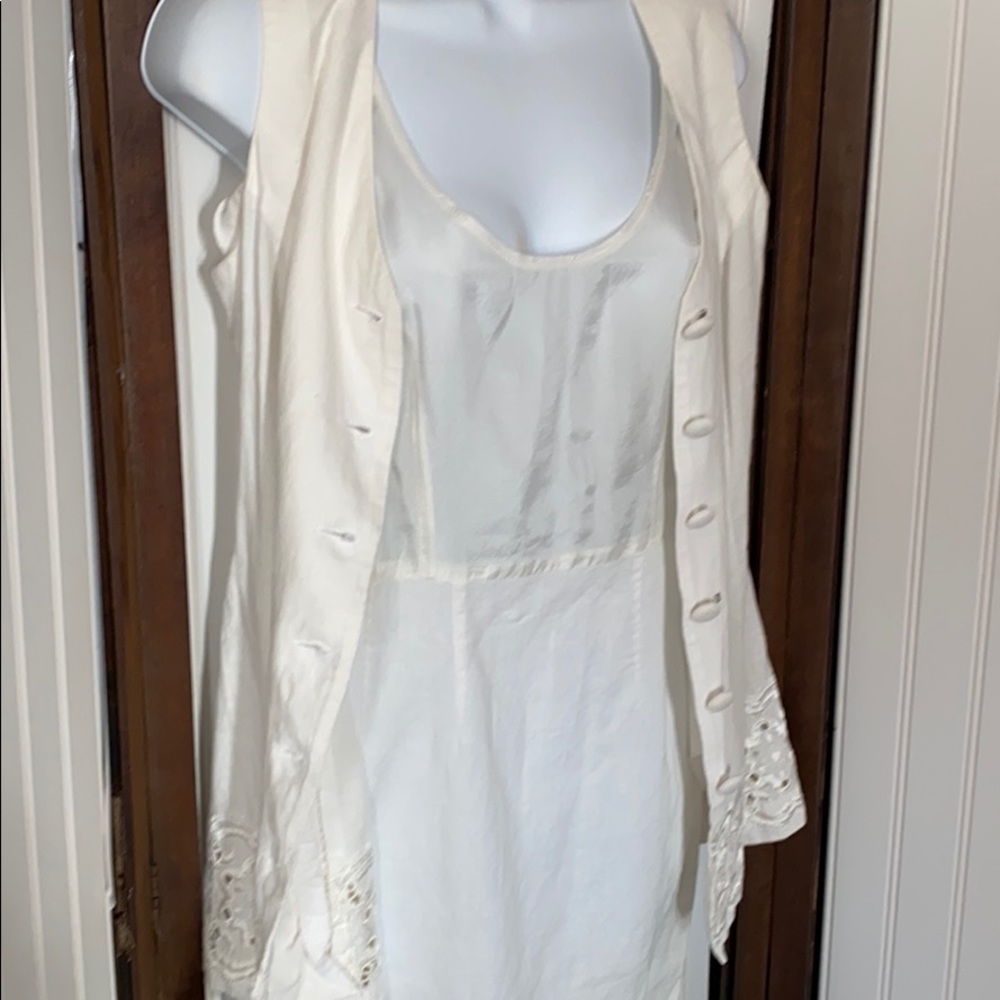 Vintage white unique cotton 80s eyelet lace embroidered white lagenlook dress s - Picture 2 of 6